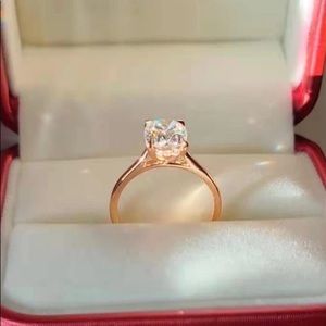 Solid 14k rose gold 3ct cushion moissanite ring